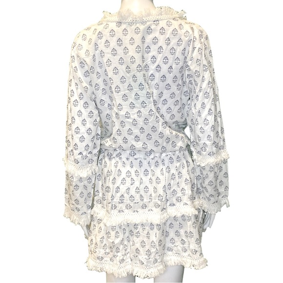 NWT Melissa Claudia Odabash White & Blue Aztec Print Fringe Mini or Coverup-Sz L - Picture 4 of 8